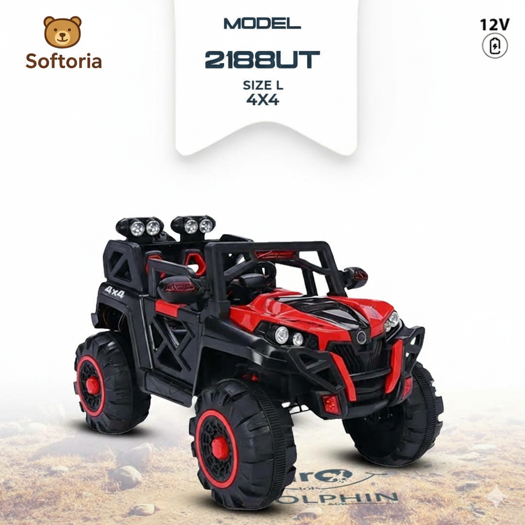 Softoria 2188UT 12V 4x4 Ride-On Jeep for Kids | Large Size L | Off-Road Battery Operated Car with Lights, Music & Remote Control