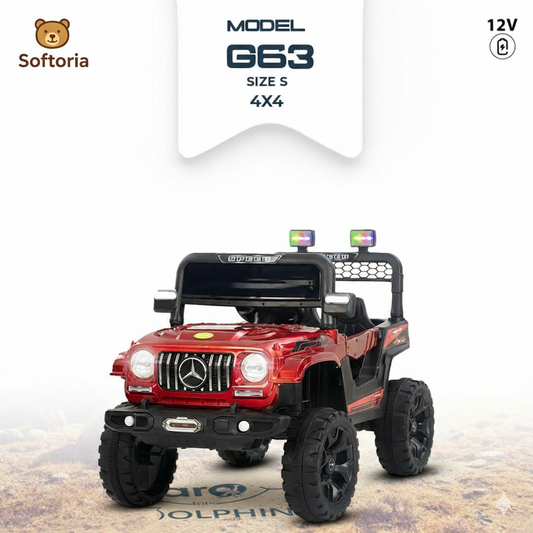 Softoria G63 12V 4x4 Ride-On Jeep for Kids | Size S | Battery Operated Electric Car with Lights, Music & Remote Control