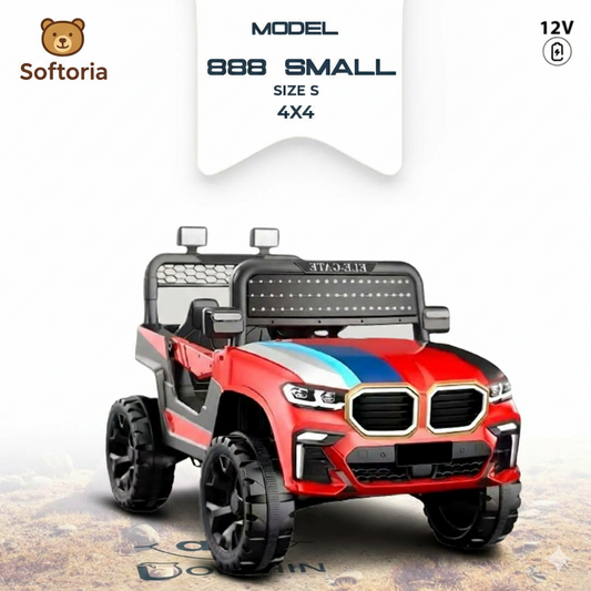Softoria 888 Small 12V 4x4 Ride-On Jeep for Kids | Size S | Battery Operated Electric Car with Lights, Music & Remote Control