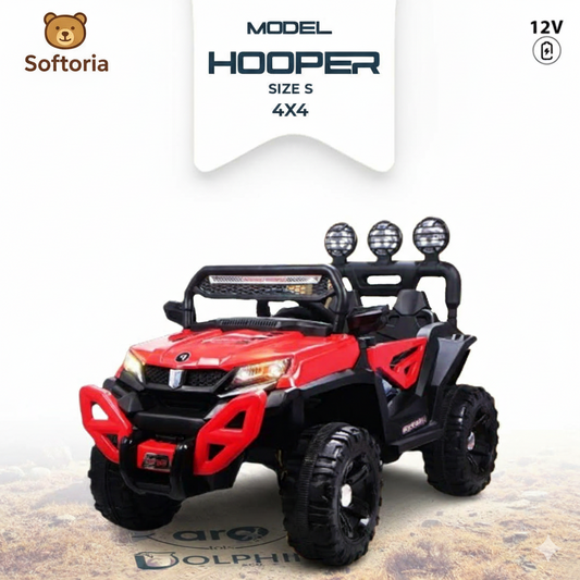 Softoria HOOPER 12V 4x4 Ride-On Jeep for Kids | Size S | Off-Road Electric Car with Lights, Music & Remote Control