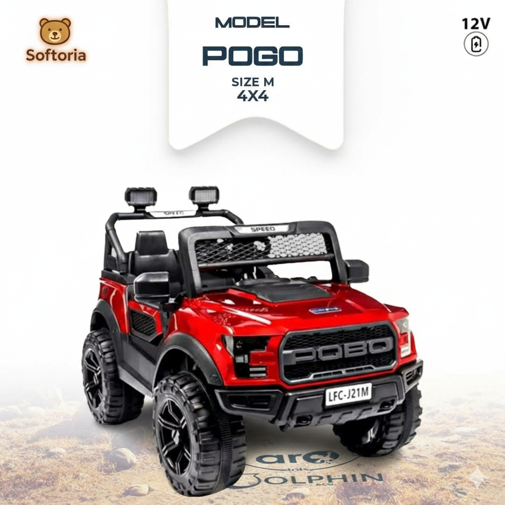 Softoria POGO 12V 4x4 Ride-On Jeep for Kids | Model M | Battery Operated Electric Car with Lights & Music